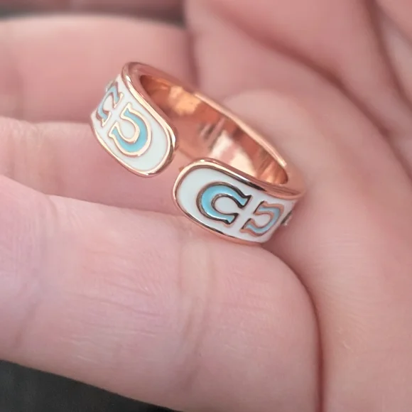 Coach White and Gold With Blue Women's Ring Adjustable To Your Finger One Size - Picture 7 of 9